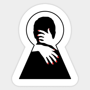 Woman hugging man seen through a keyhole Sticker